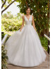 Beaded Ivory Lace Tulle V Back Romantic Wedding Dress